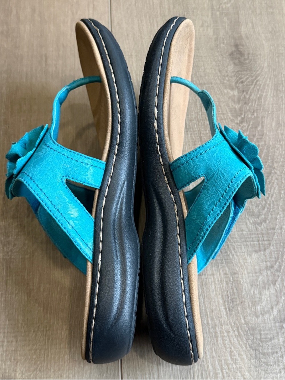 Clarks Laurieann Gema Women’s US 8 Turquoise Leather Adjustable Flat Sandals - Picture 12 of 15